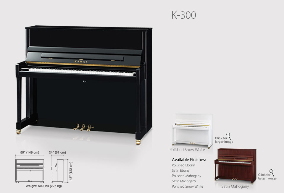 Kế thừa tinh hoa của cây đàn huyền thoại K-3 từng 4 năm liền (2008-2011) vinh dự nhận giải thưởng “Đàn piano cơ của năm”, đàn upright piano Kawai K-300 là sự kết hợp hoàn hảo đến từng chi tiết của công nghệ, kỹ thuật hiện đại và thủ công truyền thống.