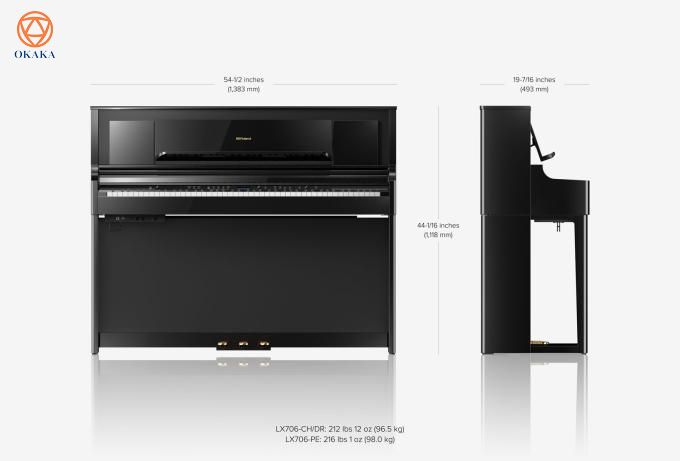 Giống như model LX-708 hàng đầu, bạn sẽ tìm thấy ở đàn piano điện Roland LX-706 âm thanh piano chân thực và màn trình diễn chuyên nghiệp trong một chiếc tủ nhỏ gọn hơn với hệ thống 6 loa.